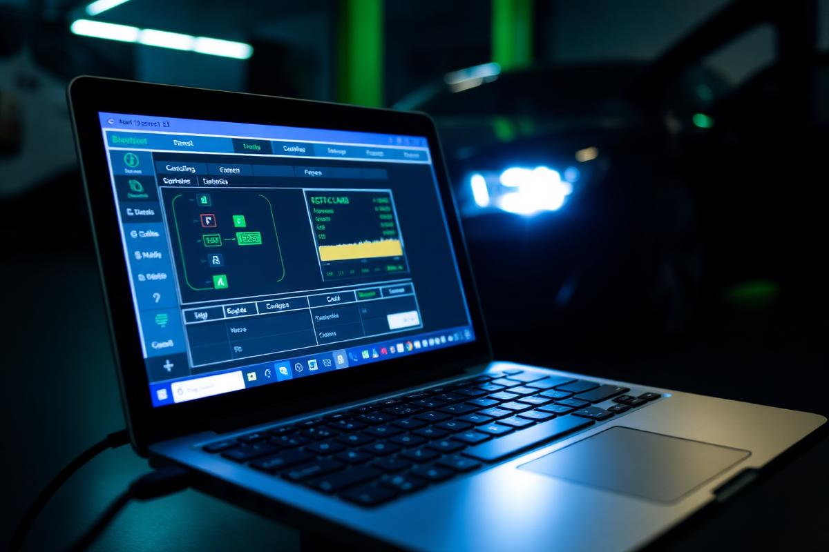 ECU tuning software running on a laptop connected to a vehicle